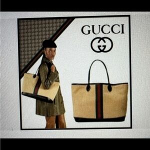 NWOT Authentic Gucci Reversible Tote Bag Tan Canvas with Leather trim 7267557977